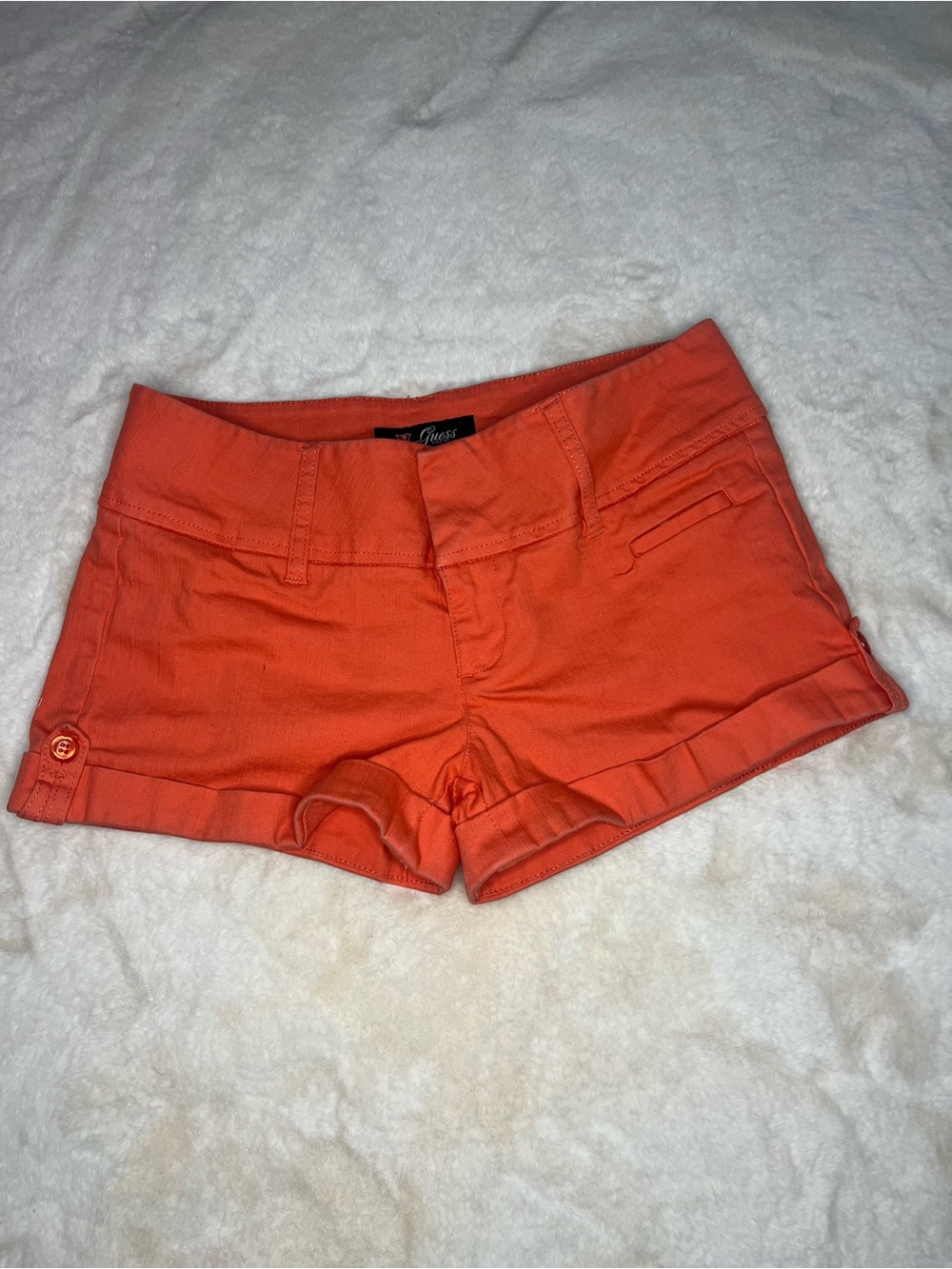GUESS Women's Coral Orange Roll-Cuff Jean Shorts